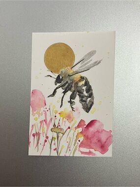 Original bumblebee painting bee art miniature realism sumi-e style artwork